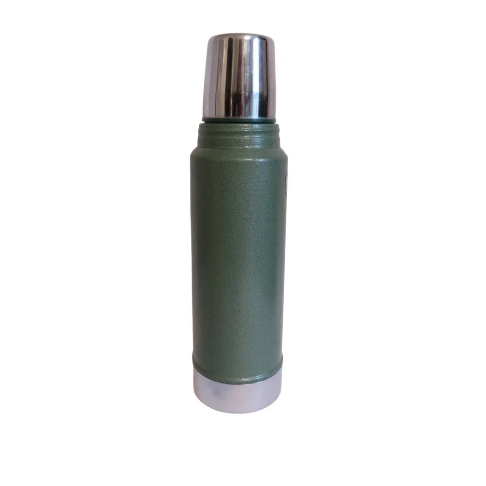 Aladdin Stanley Vacuum Bottle Quart Size Green Metal Handle Stopper Cup - Picture 4 of 8